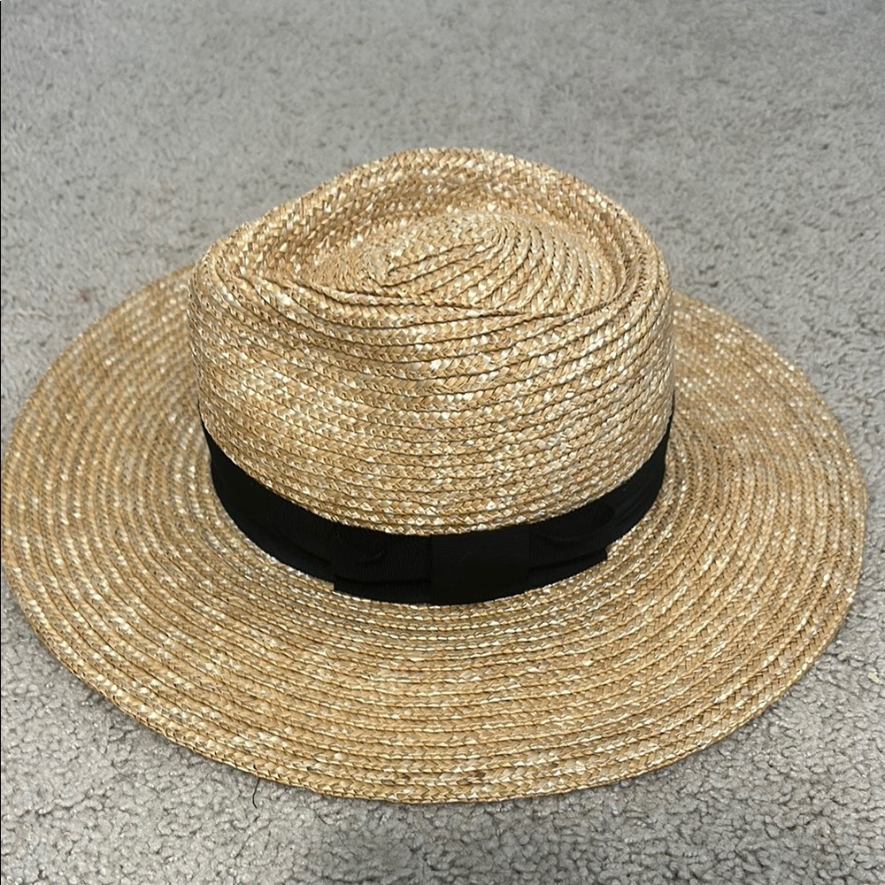 Brixton Elegant Tan Straw Hat with Black Ribbon Band - XS